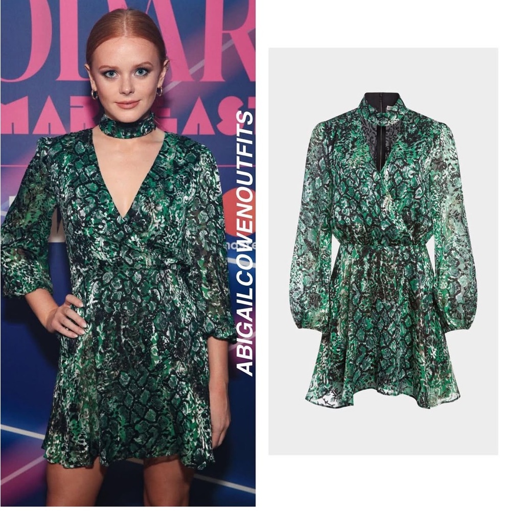 ALICE + OLIVIA Rita Blouson Sleeve Print Dress- Green Patterned Dress